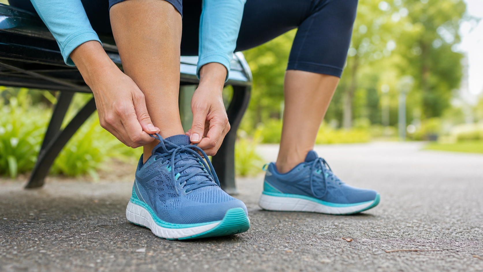 Runner tying a properly fitted pair of running shoes