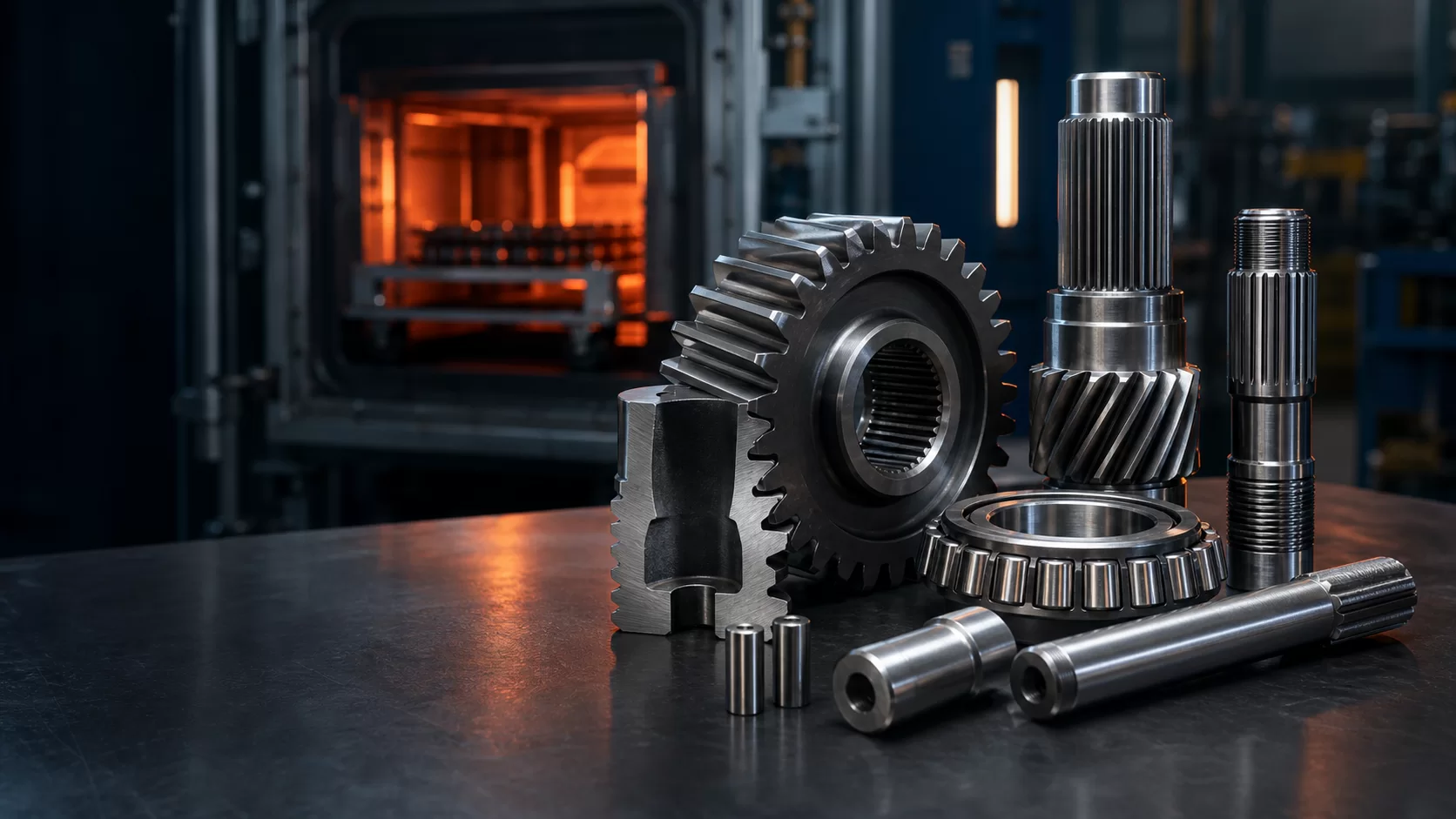 Heat-treated steel gears and precision shafts