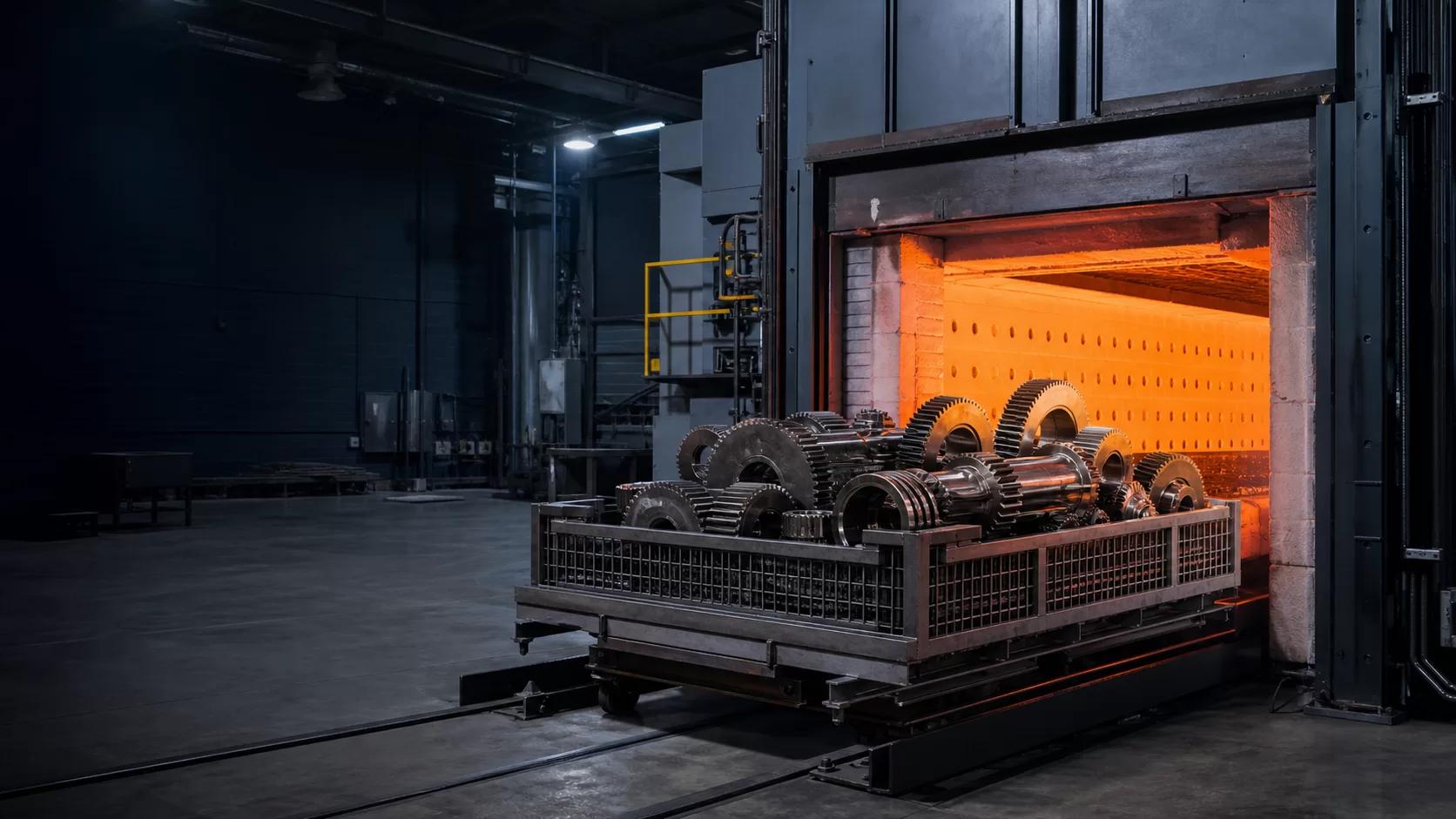 Industrial heat-treatment furnace with steel components