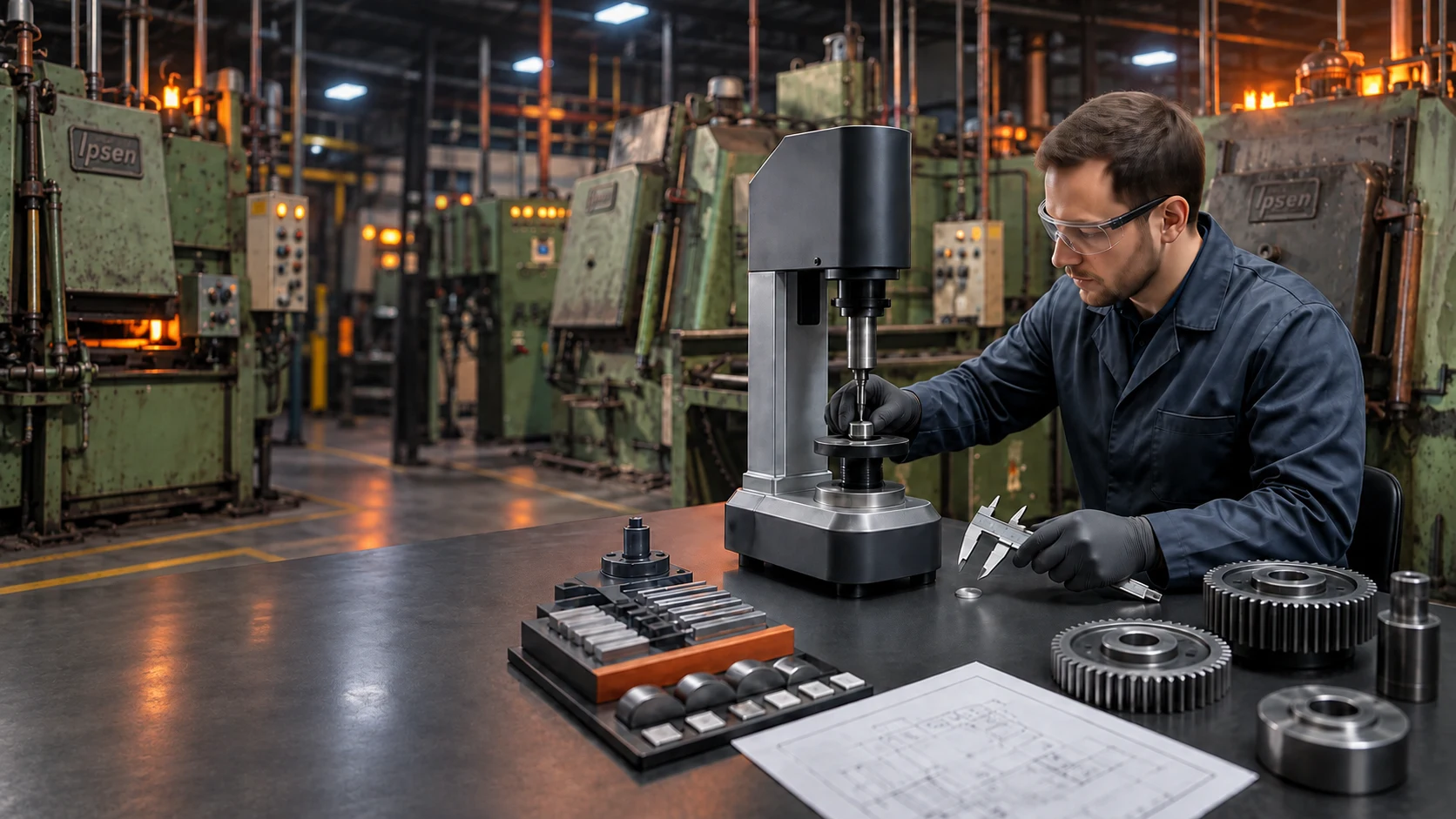 Quality inspection alongside the real HTC Ipsen furnace line
